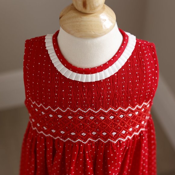 Red and White Smocked Dress with Bloomer Size 9 Month Boutique ADORABLE! NWOT - Picture 3 of 7